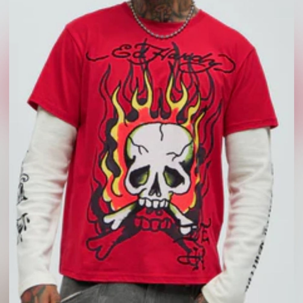Ed Hardy Flaming Skull shirt NWT